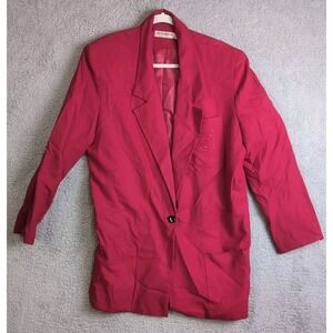 Liz Claiborne Blazer Womens 14 Red Lined Jacket 100% Silk Vintage Long Padded